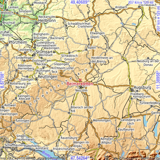 Topographic map of Beimerstetten