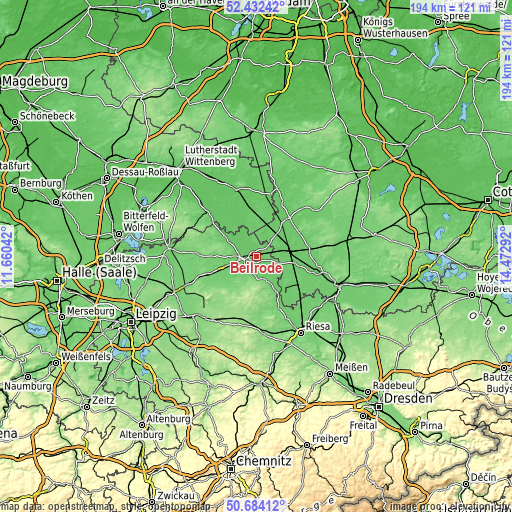 Topographic map of Beilrode