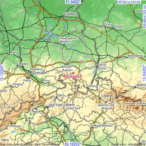 Topographic map of Beiersdorf