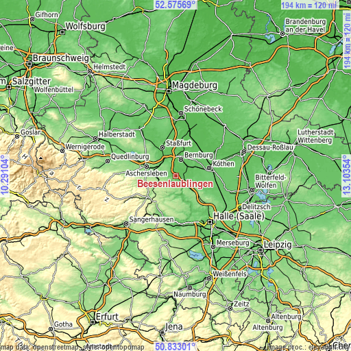 Topographic map of Beesenlaublingen