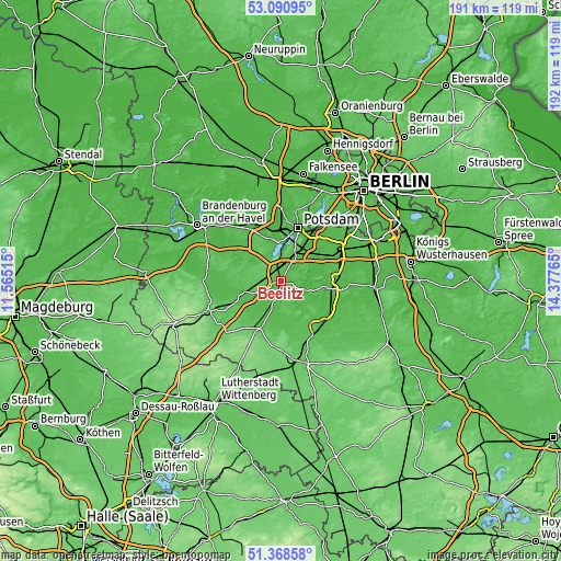 Topographic map of Beelitz