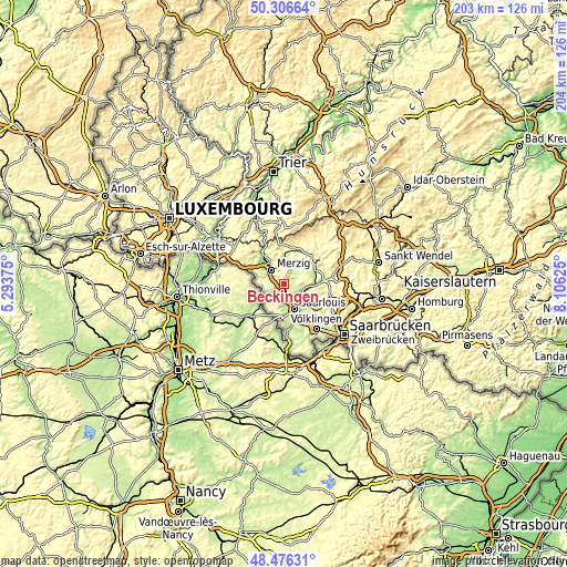 Topographic map of Beckingen