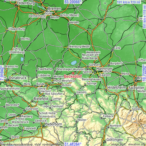 Topographic map of Beckedorf