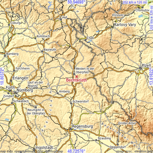 Topographic map of Bechtsrieth