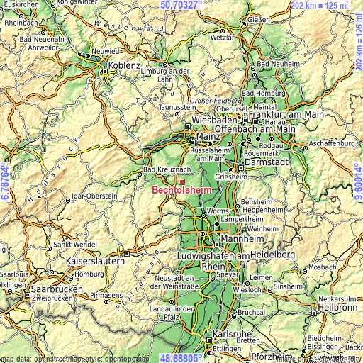 Topographic map of Bechtolsheim