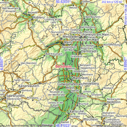 Topographic map of Bechtheim