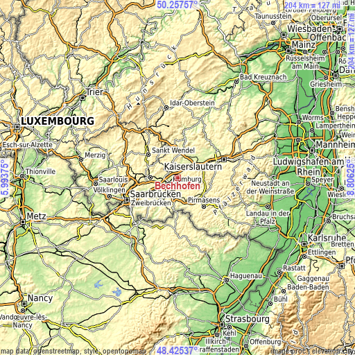 Topographic map of Bechhofen