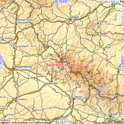 Topographic map of Bayerisch Eisenstein