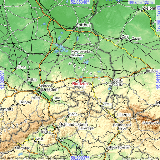 Topographic map of Bautzen