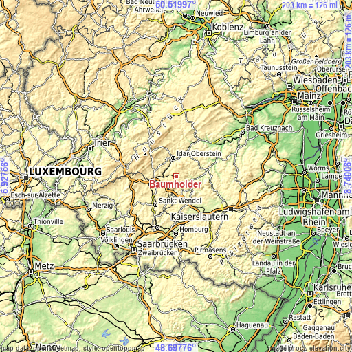 Topographic map of Baumholder