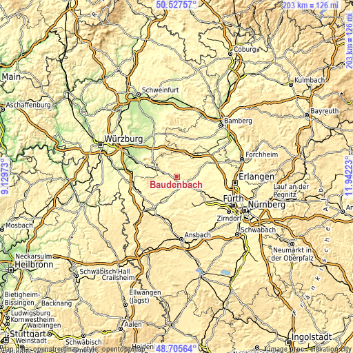 Topographic map of Baudenbach