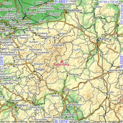 Topographic map of Battenberg