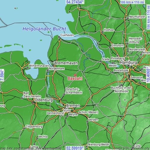 Topographic map of Basdahl