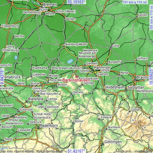 Topographic map of Barsinghausen