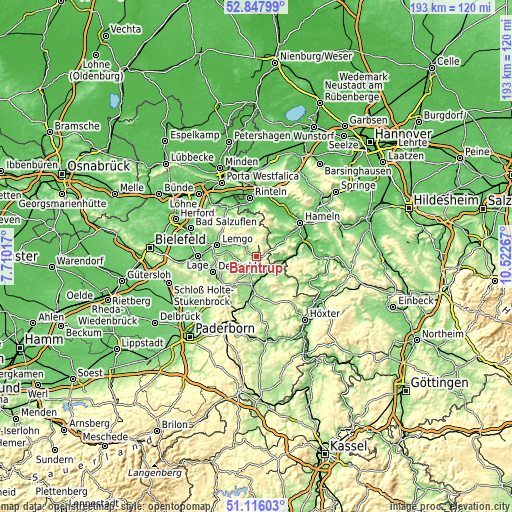 Topographic map of Barntrup