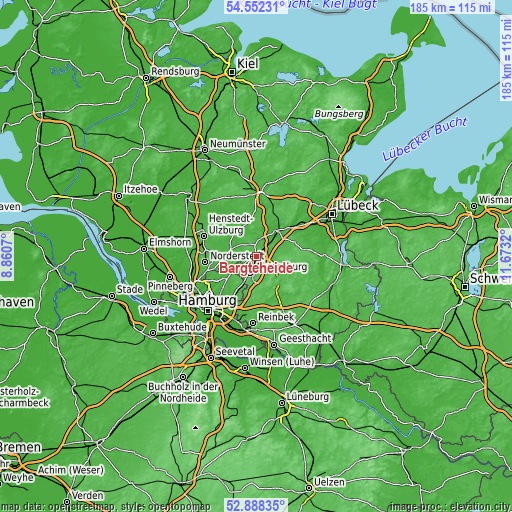 Topographic map of Bargteheide