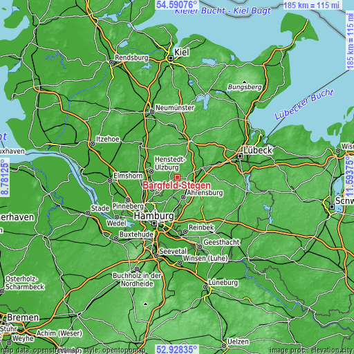 Topographic map of Bargfeld-Stegen