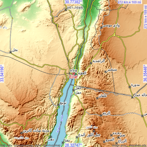 Topographic map of Eilat