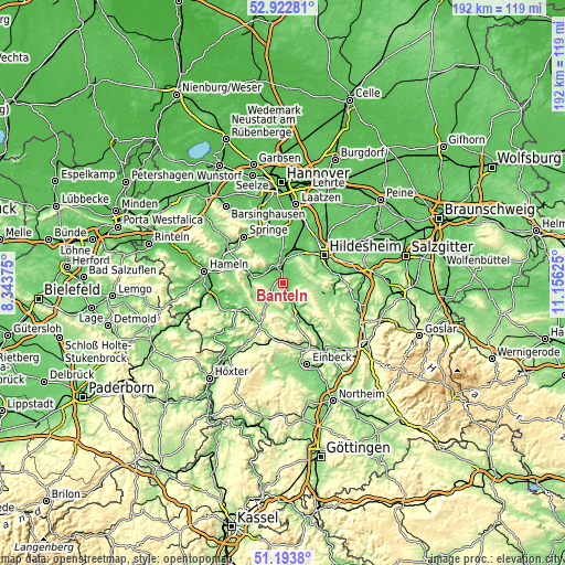 Topographic map of Banteln