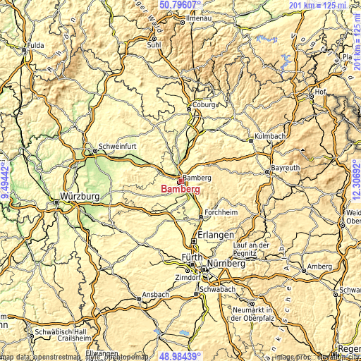 Topographic map of Bamberg