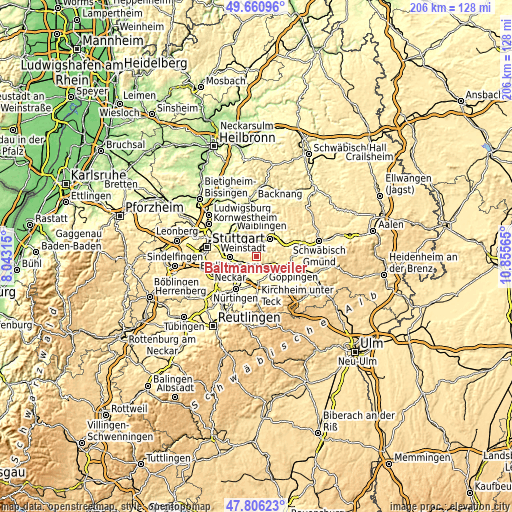 Topographic map of Baltmannsweiler