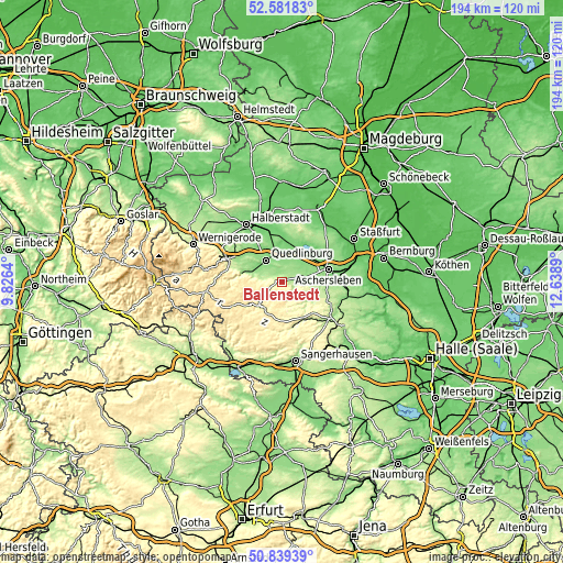 Topographic map of Ballenstedt