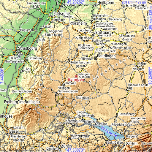 Topographic map of Balingen