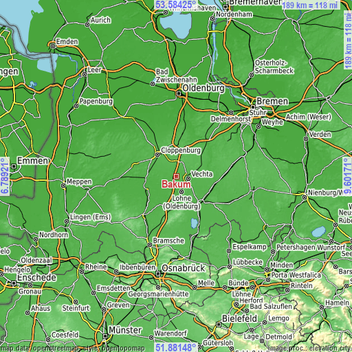 Topographic map of Bakum