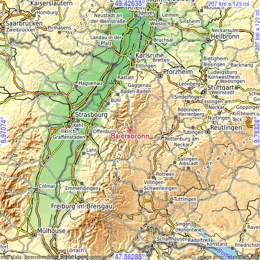 Topographic map of Baiersbronn