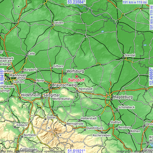 Topographic map of Bahrdorf