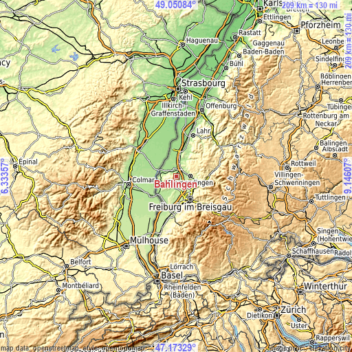 Topographic map of Bahlingen