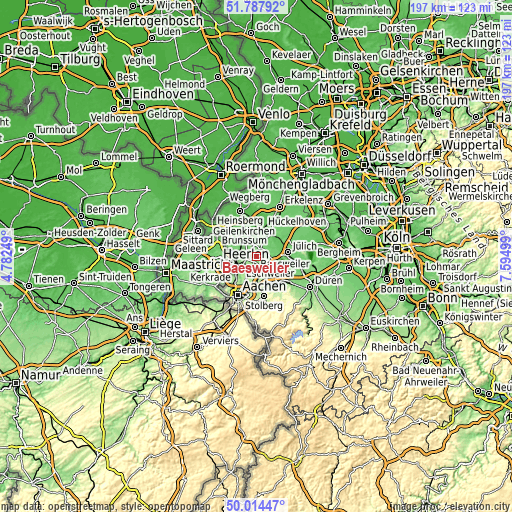Topographic map of Baesweiler