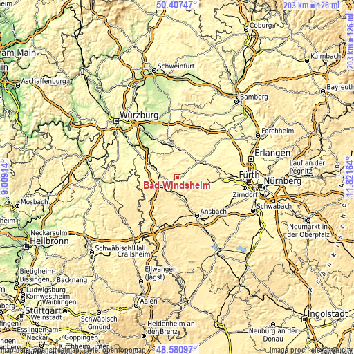 Topographic map of Bad Windsheim