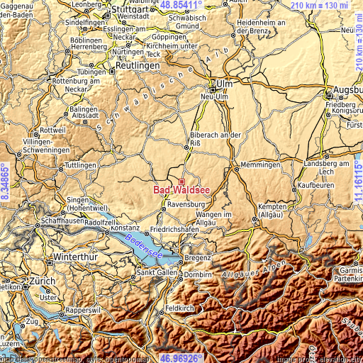 Topographic map of Bad Waldsee