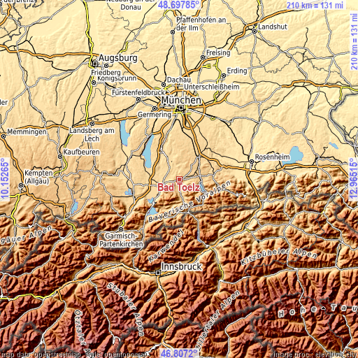 Topographic map of Bad Tölz