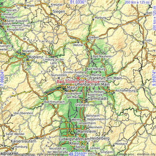 Topographic map of Bad Soden am Taunus
