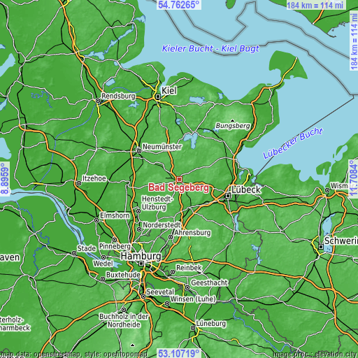 Topographic map of Bad Segeberg