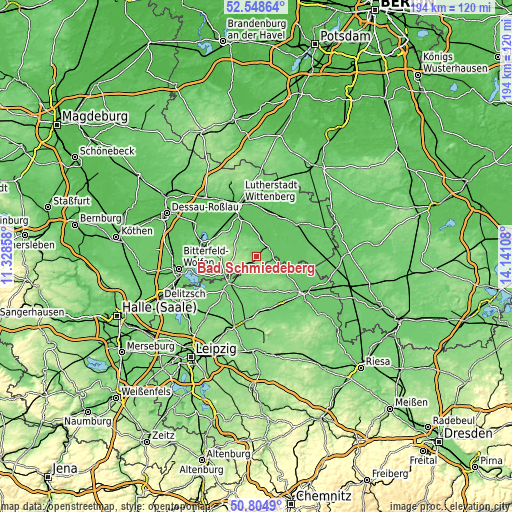 Topographic map of Bad Schmiedeberg