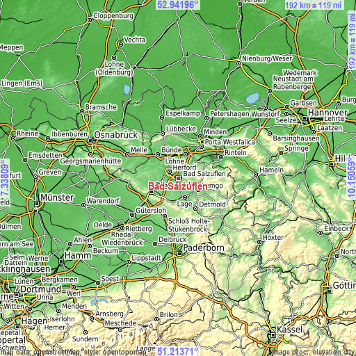 Topographic map of Bad Salzuflen