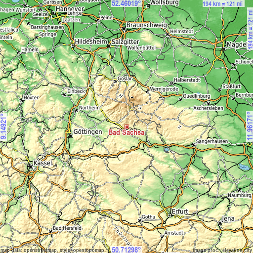 Topographic map of Bad Sachsa