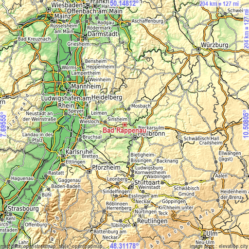 Topographic map of Bad Rappenau