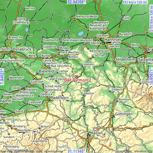 Topographic map of Bad Pyrmont