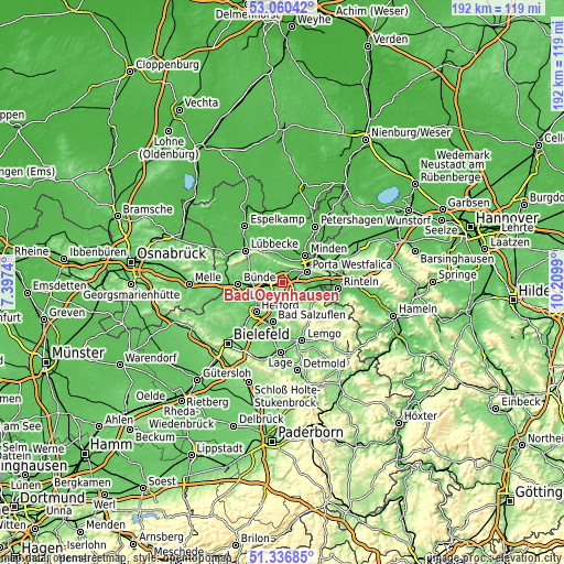 Topographic map of Bad Oeynhausen