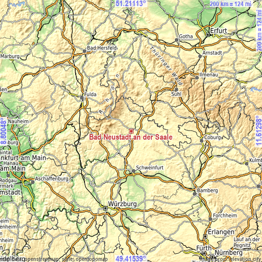 Topographic map of Bad Neustadt an der Saale