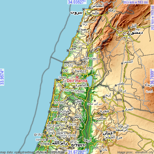 Topographic map of Deir Ḥannā