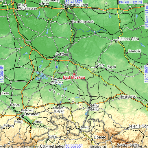 Topographic map of Bad Muskau