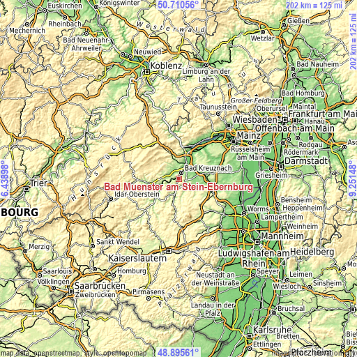 Topographic map of Bad Münster am Stein-Ebernburg