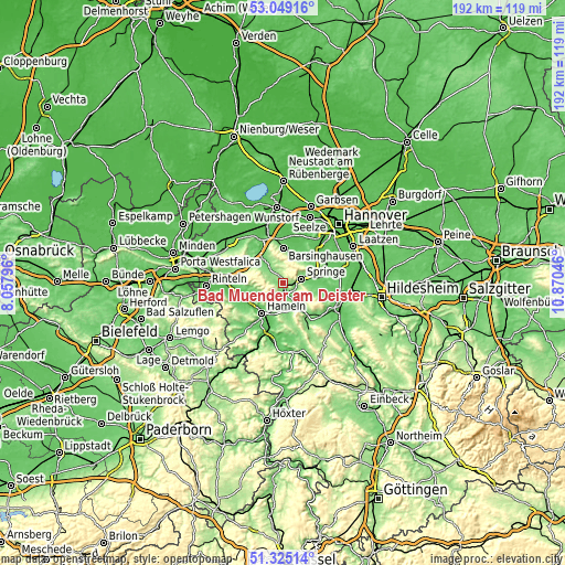 Topographic map of Bad Münder am Deister