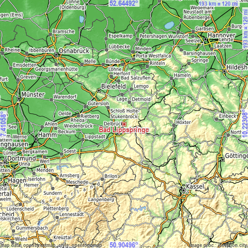 Topographic map of Bad Lippspringe