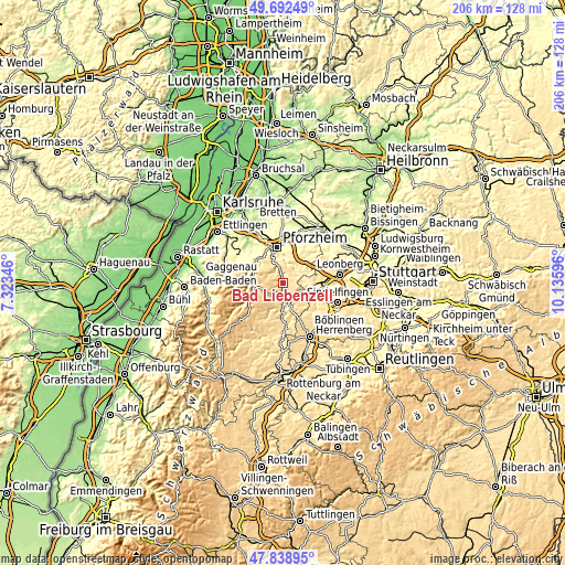 Topographic map of Bad Liebenzell